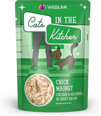Weruva Cats in The Kitchen, Chick Magnet with Chicken &amp; Mackerel in Gravy Cat Food, 3oz Pouch (Pack of 12)