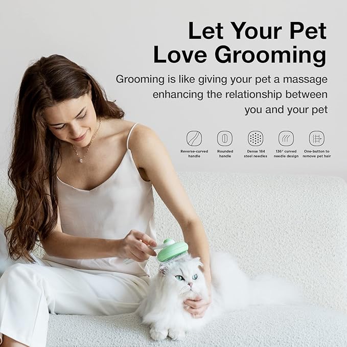 Self-Cleaning Cat Brush for Shedding &amp; Pet Grooming - Effortlessly Removes Tangles, Loose Undercoat, and Mats for Cats &amp; Dogs (Green)