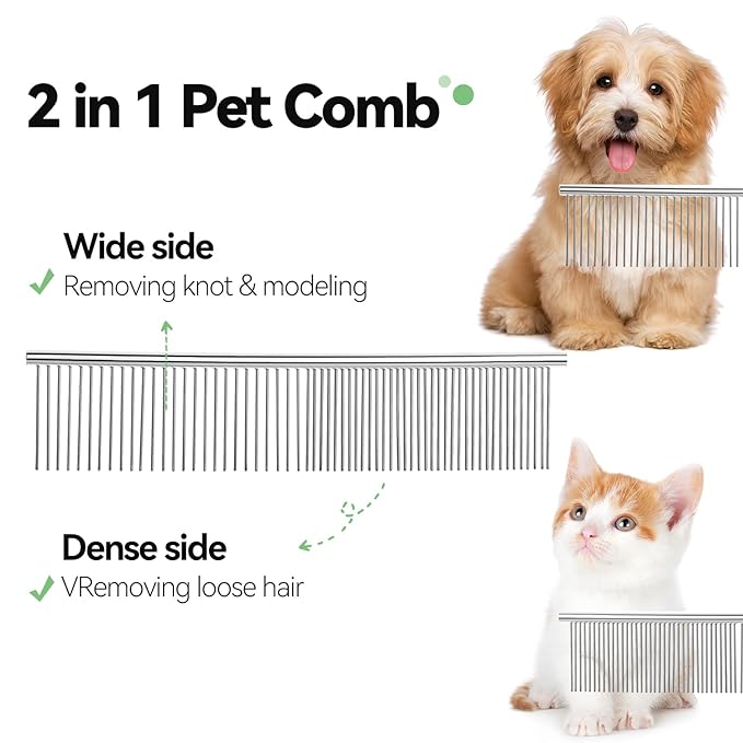 Dog &amp; Cat Brush,Pet Grooming Kit 2PCS- Cat Brush for Shedding| Pet Metal Comb. Self-Cleaning Slicker Brush for Short and Long Hair. Removes Undercoat, Loose Hair, Tangled, Dirt and Massages.