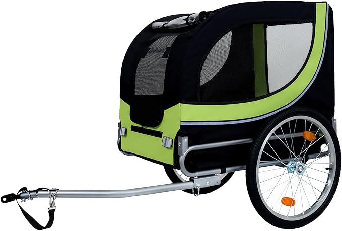 Blue-Grey Large Folding Bike Trailer for Dogs – Heavy-Duty Steel Frame, 66LB Capacity Pet Carrier for All-Terrain Cycling, Jogging &amp; Camping Adventures!