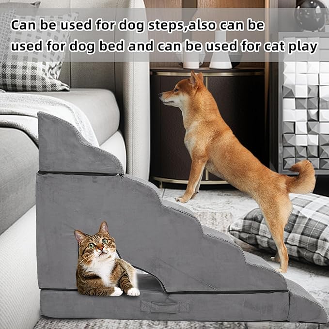 Dog Stairs &amp; Steps for High Beds 30-36 inches High Tall, LitaiL Pet Stairs/Steps for High Beds 34 inch High for Small Large Dogs, Non-Slip 7 Steps Dog Ramps for Old Dogs/Cats