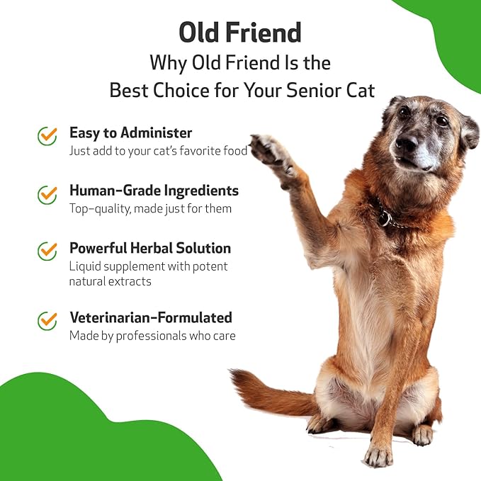 Pet Wellbeing Old Friend for Senior Dogs &amp; Cats- Supports Immune System Health, Joint Mobility, Healthy Energy Levels, Alfalfa, Reishi - Veterinarian-Formulated Herbal Supplement 4 oz (118 ml)