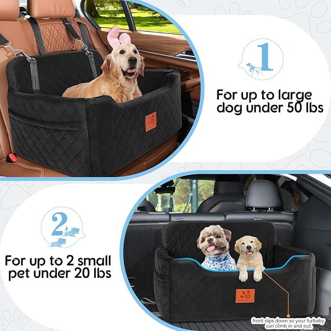 Dog Car Seat for Medium/Large Dogs,Dog Booster Seat for Dog Under 50lbs or 2 Small Dogs, Detachable and Washable Pet Car Seat,Multi-Functional Travel Dog Bed &amp; Dog Sofa(Black)