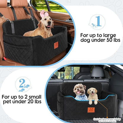 Dog Car Seat for Medium/Large Dogs,Dog Booster Seat for Dog Under 50lbs or 2 Small Dogs, Detachable and Washable Pet Car Seat,Multi-Functional Travel Dog Bed &amp; Dog Sofa(Black)