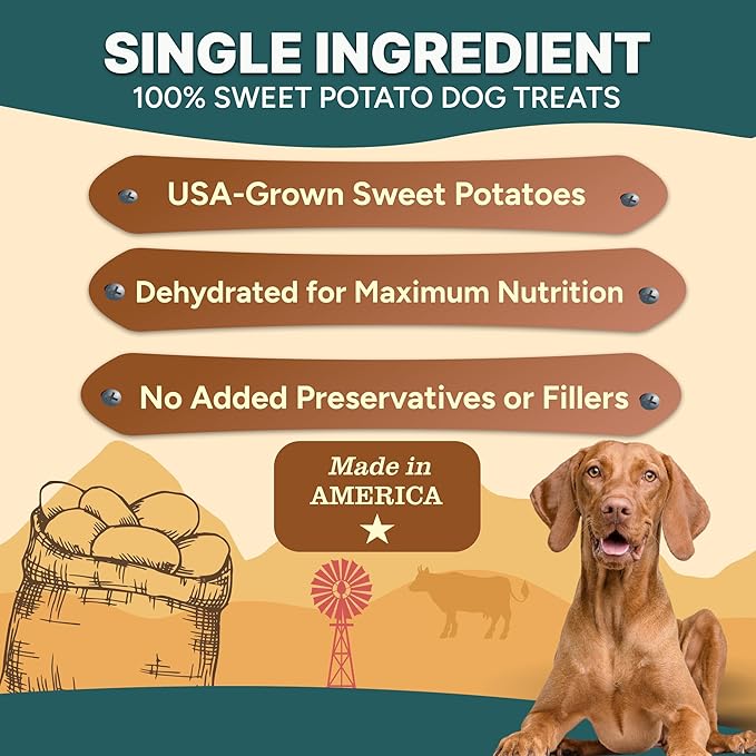 Gaines Family Farmstead Sweet Potato Chips for Dogs - 8 oz Single-Ingredient, All-Natural Dog Treats, Grain-Free &amp; High in Fiber, Made in USA, Crunchy Training Treats