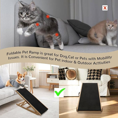 ABORON Dog Ramp,Adjustable Folding Pet Ramp for Bed,Couch,SUV - High Traction Portable Rubber Paw Ramps,Great for Small &amp; Large Old Dogs &amp; Cats, Supports up to 200 lbs