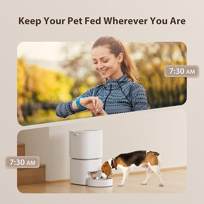 5L/21 Cups Automatic Cat Feeder, Timed Automatic Pet Feeders, Cat Dry Food Dispenser Dual Power, 10 Meals Programmable 1-15 Portion Control Cats Feeder, Pet Food Dispenser for Cats &amp; Puppy(Not WiFi)