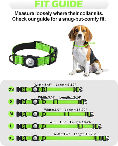 TagME Airtag Dog Collar,Waterproof Reflective Pet Collar with Airtag Holder,Soft Padded and Double D-Rings for Puppy,Green