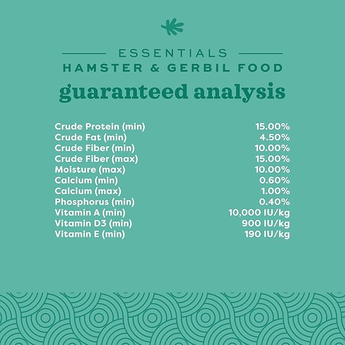 Oxbow Essentials Hamster Food and Gerbil Food, Vitamin &amp; Mineral Rich Daily Diet for Hamsters &amp; Gerbils, Veterinarian Formulated, Small Animal Pet Products, Made in USA, 15 lb Bulk Bag