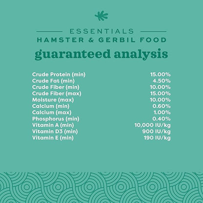 Oxbow Essentials Hamster Food and Gerbil Food, Vitamin &amp; Mineral Rich Daily Diet for Hamsters &amp; Gerbils, Veterinarian Formulated, Small Animal Pet Products, Made in USA, 15 lb Bulk Bag