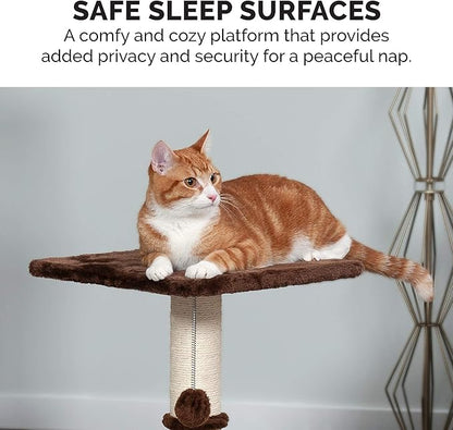Furhaven 22.5" Tall Cat Tree for Indoor Cats, Ft. Sisal Scratching Post, Plush Ball Toy, &amp; Busy Box Toy - Tiger Tough Scratching Post Interactive Playground - Brown, One Size