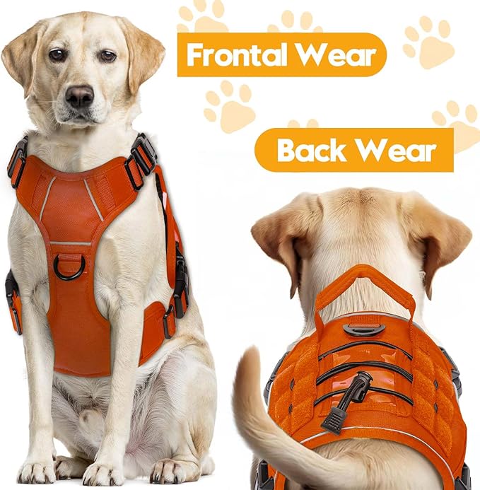 Heavy-Duty Tactical Dog Harness for Large Dogs, No Pull Adjustable Reflective Pet Vest with Molle System, K9 Military-Grade Control for Service Training, Outdoor &amp; 10+ Breeds, Orange, Medium