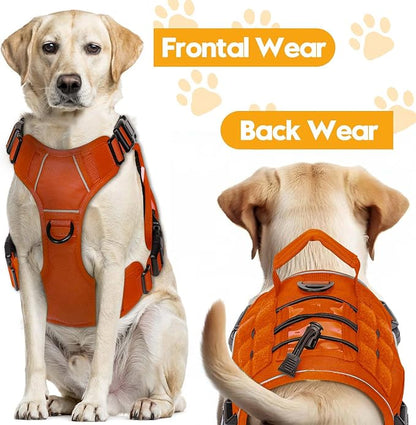 Heavy-Duty Tactical Dog Harness for Large Dogs, No Pull Adjustable Reflective Pet Vest with Molle System, K9 Military-Grade Control for Service Training, Outdoor &amp; 10+ Breeds, Orange, Medium