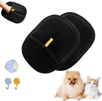 The Magic Brush Pet Hair Remover, Acssart Pet Hair Removal Glove, Electrostatic Pet Grooming Gloves, Efficient Reusable Cat &amp; Dog Hair Remover for Couch, Furniture, Carpet, Curtain (2PCS)