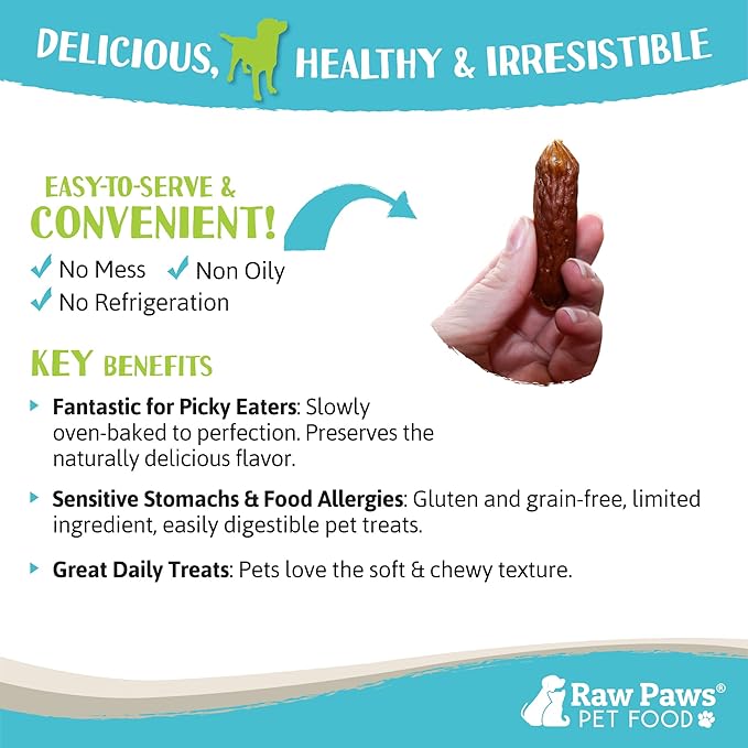 Raw Paws Grain-Free Soft Sausage Treats for Dogs &amp; Cats - Beef Recipe, 6-oz - Made in USA - Great for Training Puppies or as a Reward - Beef Jerky for Dogs - Soft Cat Treats