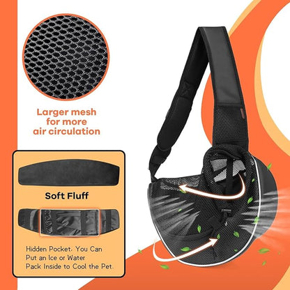YUDODO Pet Sling Carrier for Small Dogs &amp; Cats – Hands-Free Puppy Carrier with Safety Hook, Large Zipper Pocket, Soft Breathable Mesh, Adjustable Strap &amp; Reflective Strip (Black 3.0 S)