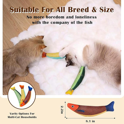 Cat Toys 4 Pack, Fish Shaped Catnip Toys with Crinkle Sound, Durable Interactive Chew &amp; Kicker Toys for Indoor Cats, 8.1 Inch for All Breeds