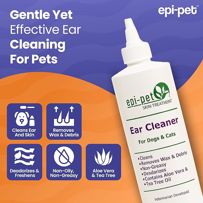 Dog &amp; Cat Ear Cleaner Solution with Aloe Vera &amp; Tea Tree Oil – Removes Itchy Ear Wax, Debris, Odor – Ears Wash, Drops &amp; Flush for Pets, Dog Ears Cleaning, Cat Cleaner (16 oz- Pack of 2)