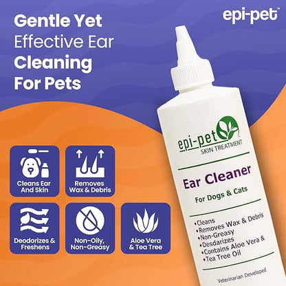 Dog &amp; Cat Ear Cleaner Solution with Aloe Vera &amp; Tea Tree Oil – Removes Itchy Ear Wax, Debris, Odor – Ears Wash, Drops &amp; Flush for Pets, Dog Ears Cleaning, Cat Cleaner (16 oz- Pack of 3)