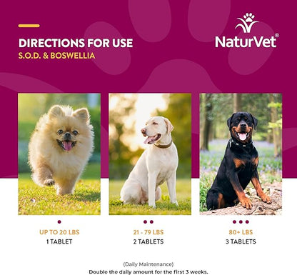 NaturVet S.O.D. &amp; Boswellia Extra Joint Support Dog Supplement – Dog Hip Supplement – Helps Alleviate Aches, Pain – for Dog Flexibility, Healthy Joint Function – 150 Ct. Chewable Tablets
