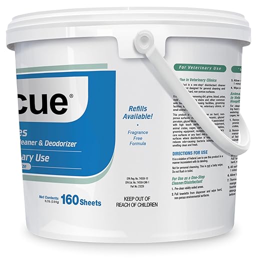 REScue One-Step Disinfectant Cleaner &amp; Deodorizer Wipes for Vet Use – Cleaner for Kennels, Litter Boxes, Vet Offices, Pet Grooming Surfaces – Extra Large Wipes, 160-Count Wipes Bucket (1 Pack)