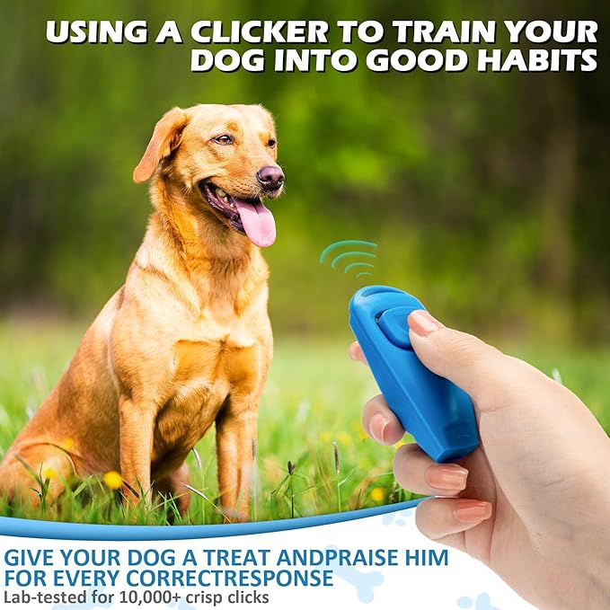 2-in-1 Dog Training Clicker Whistle for Training and Recall, Training Accessories for Puppy, Cats, Horses &amp; Small Animals - 2 Pack with Lanyard, Reward Your Pets Efficiently(White + Light Blue)