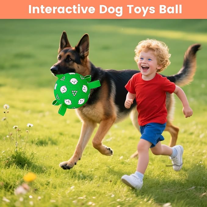 Interactive Dog Toys, Soccer Ball with Straps, Durable Herding Ball for Tug of War, Water Pool Dog Busy Toys for Indoor/Outdoor Play – Fun Birthday Gift for Medium &amp; Large Dogs, 8 Inch