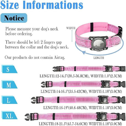 Upgraded AirTag Dog Collar, IP68 Waterproof Dog Collar with Apple Air Tag Holder, Reflective Adjustable Heavy Duty Dog Collars with Soft Padded for Small, Medium and Large Dogs,Pink, S