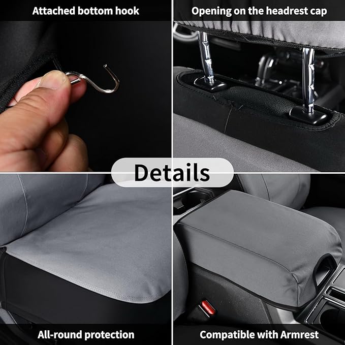 Coverado Front Seat Covers, Waterproof Canvas Seat Protector for Car Seat Cushions for Kids &amp; Dogs, Seat Covers Compatible with 2015-2025 Ford F150 &amp; 2017-2025 Ford F250 F350 F450(Gray, 2PCS)
