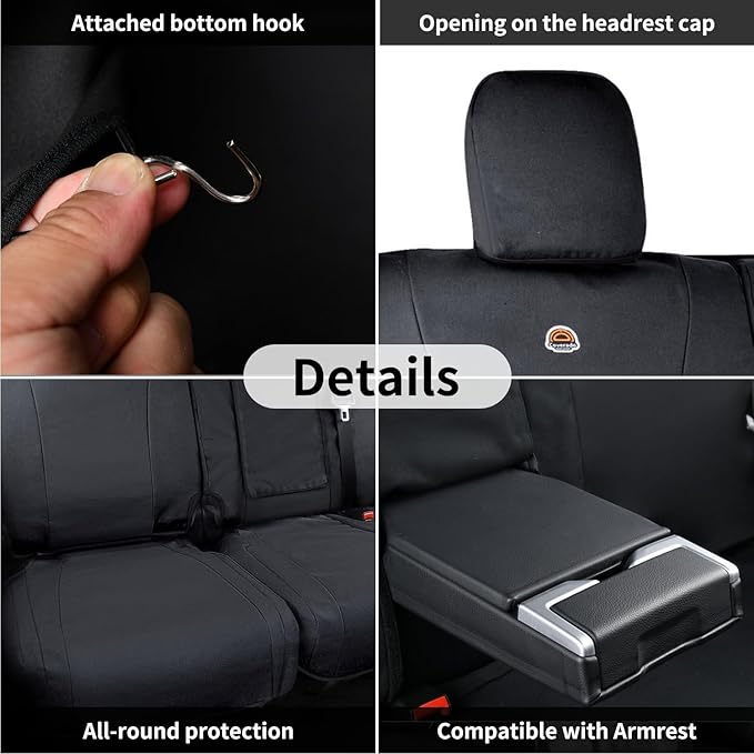 Coverado Rear Car Seat Covers, Waterproof Canvas Seat Protector for Car Seat Cushions for Kids &amp; Dogs, Seat Covers Compatible with 2015-2025 Ford F150 &amp; 2017-2025 Ford F250 F350 F450(Black, 2PCS)