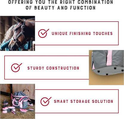 Weaver Leather Horse Grooming Kit, 7-piece Horse Brush Set with Organizer Tote Bag, Equine Care, Horse Tack Room Equipment, Grooming Horse Supplies, Gray/Pink