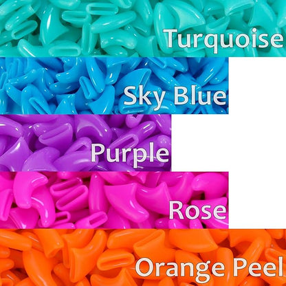 zetpo 100 pcs Cat Nail Caps | Cat Claw Covers | with Adhesives and Applicators (M, Turquoise, Sky Blue, Purple, Rose, Orange Peel)