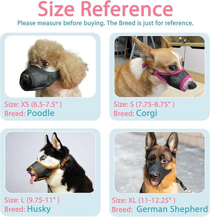 LUCKYPAW Dog Muzzle, Mesh Muzzle for Large Medium Small Dogs, Soft Mouth Guard for Biting Chewing, Breathable Mouth Guard with Adjustable Strap for Training (Black, M(Snout:8.75"-9.5"))