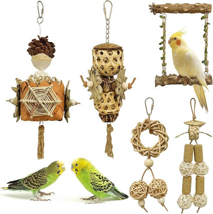 5-Pack Natural Hanging Basket Bird Toys – Foraging &amp; Chewing Toys for Parakeets, Cockatiels, Conures &amp; Small Birds – No Plastic, All-Natural Materials