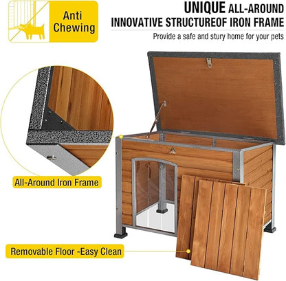 Aivituvin Dog House Outdoor &amp; Indoor Unique All-Around Iron Frame Dog Kennel for Winter with Raised Feet Weatherproof for Small &amp; Medium &amp; Large Dogs