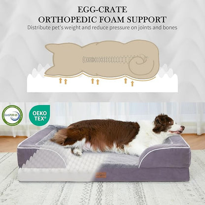 Comfort Expression Small Dog Beds Waterproof Orthopedic Foam Dog Sofa Beds for Medium Dogs Comfy Pet Bed with Washable Removable Cover &amp; Non-Slip Bottom(Small,Purple)