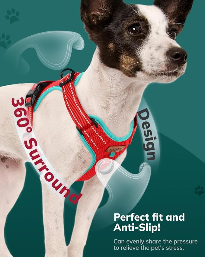MIDOG No-Pull Dog Harness | Adjustable &amp; Reflective Pet Harness Leash Set for Small Medium Large Dogs Walking, Training| No Choke, Front Clip, Soft Padded Vest with Easy Control Handle - Red, M