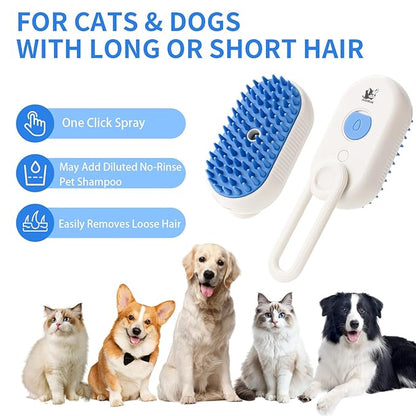 Cat Steam Brush for Shedding,4 in 1 Grooming Brush for Cats and Dogs,Deshedding,Massage,Cleaning &amp; Anti-Static All In One,Suitable for Long &amp; Short Haired Pets,Includes Waterless Shampoo,Yelow