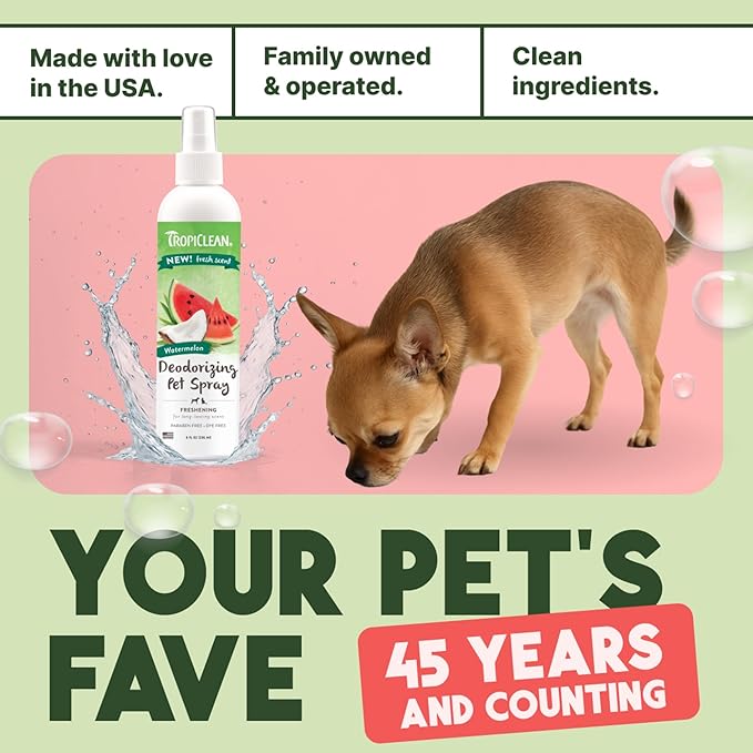 TropiClean Watermelon Cat &amp; Dog Deodorizing Spray | Cat &amp; Dog Grooming Supplies | 8 oz | Made in the USA