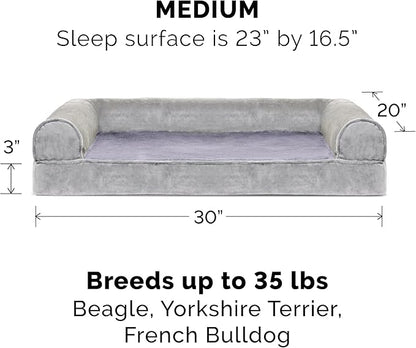 Furhaven Cooling Gel Dog Bed for Medium/Small Dogs w/ Removable Bolsters &amp; Washable Cover, For Dogs Up to 35 lbs - Faux Fur &amp; Velvet Sofa - Smoke Gray, Medium