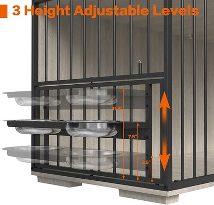 86.6inch Dog Crate Furniture with Storage,Furniture Style TV Stand Dog Kennel for 2 Dogs,with 6 Drawers,Removable Divider&amp;Adjustable Bowls,Heavy Duty Metal Chew-Resistant Dog Crate Furniture