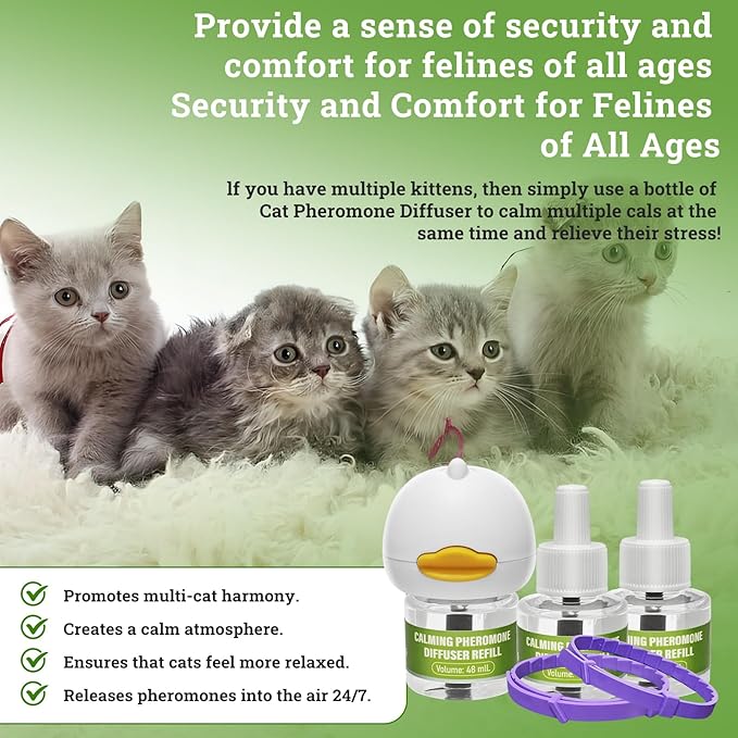 2 Diffusers&amp; 6 Refills +2pcs Calming Collar Cat Calming Diffuser, Plug in Diffuser Cat Pheromone Calming Diffuser Starter Kit Helps Ruduce Anxious, Anti-Stress &amp; Comforts Cats