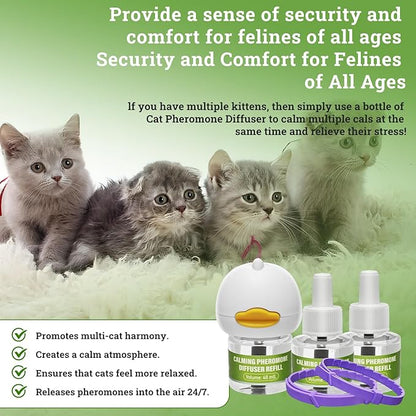 2 Diffusers&amp; 6 Refills +2pcs Calming Collar Cat Calming Diffuser, Plug in Diffuser Cat Pheromone Calming Diffuser Starter Kit Helps Ruduce Anxious, Anti-Stress &amp; Comforts Cats