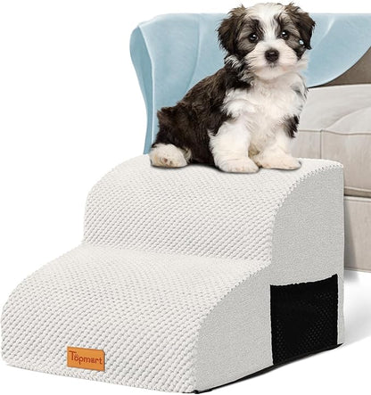 Topmart High Density Foam Pet Steps 2 Tiers,11.8" High,Non-Slip Dog Stairs,Soft Foam Dog Ramp Ladder,Best for Injured,Older Cats,Pets with Joint Pain,Suitable for Low Sofas,Stairs,Lower Place