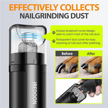 Dog Nail Grinder Upgraded - Professional 3-Speed Super Quiet and Low Vibration Electric Pet Nail Grinder with 4 LED Lights - Painless Paws Grooming &amp; Smoothing for Small to Large Dogs (Black)