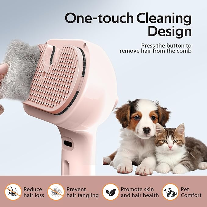Pet Grooming Brush with Electronic Mist Spray - Gentle Deshedding Tool for Cats &amp; Dogs, Pet Steam Brush，Reduces Shedding, Soft Bristles, Promotes Healthy Coat-Comes with a hair smoothing comb-Red
