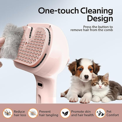 Pet Grooming Brush with Electronic Mist Spray - Gentle Deshedding Tool for Cats &amp; Dogs, Pet Steam Brush，Reduces Shedding, Soft Bristles, Promotes Healthy Coat-Comes with a hair smoothing comb-Red