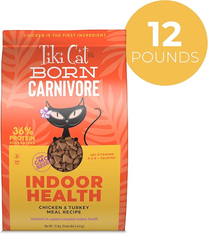 Tiki Cat Born Carnivore Indoor Health Dry Cat Food, Chicken &amp; Turkey Meal, 12 lbs. Bag