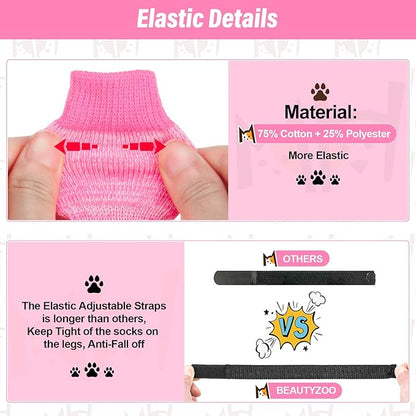 BEAUTYZOO Anti Slip Dog Socks for Small Medium Large Dogs,Paw Protector with Grips for Hardwood Floor Hot/Cold Pavement,Traction Control 3 Pairs AntiTwist Dog Shoes to Prevent Licking for Senior Dog