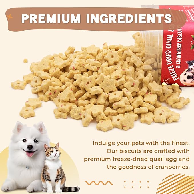 Freeze Dried Quail Egg Yolk &amp; Cranberry Cube Cat &amp; Dog Treats Biscuits, Dehydrated Healthy Tasty Snack for Training 2.5 Ounce